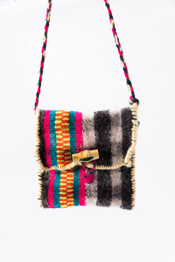 Colorful Square Striped Mini Waist Bag / AirPods Pouch with Bamboo Buckle