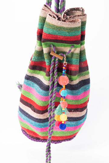 Colorful Striped Chain Drawstring Bag