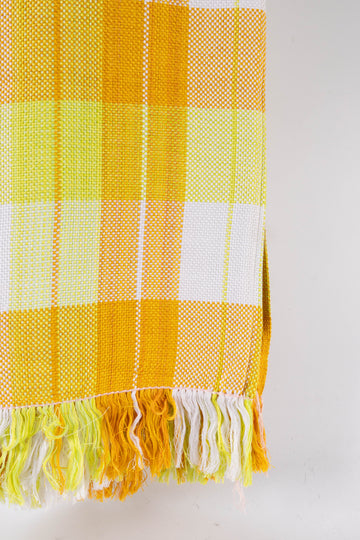 Handcrafted Cotton Square Scarf with Yellow Stripes