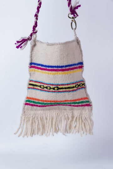 Boho White Striped Crossbody Bag with Tassels