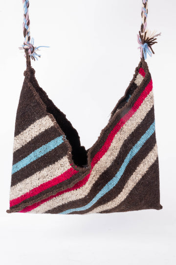 Dark Brown Striped Medium Hobo Bag