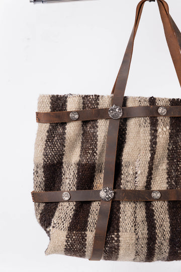 Taupe Vintage Striped Leather Tote